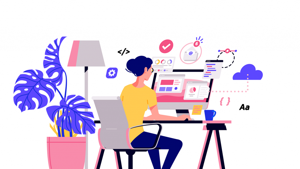 graphic of woman at desk working