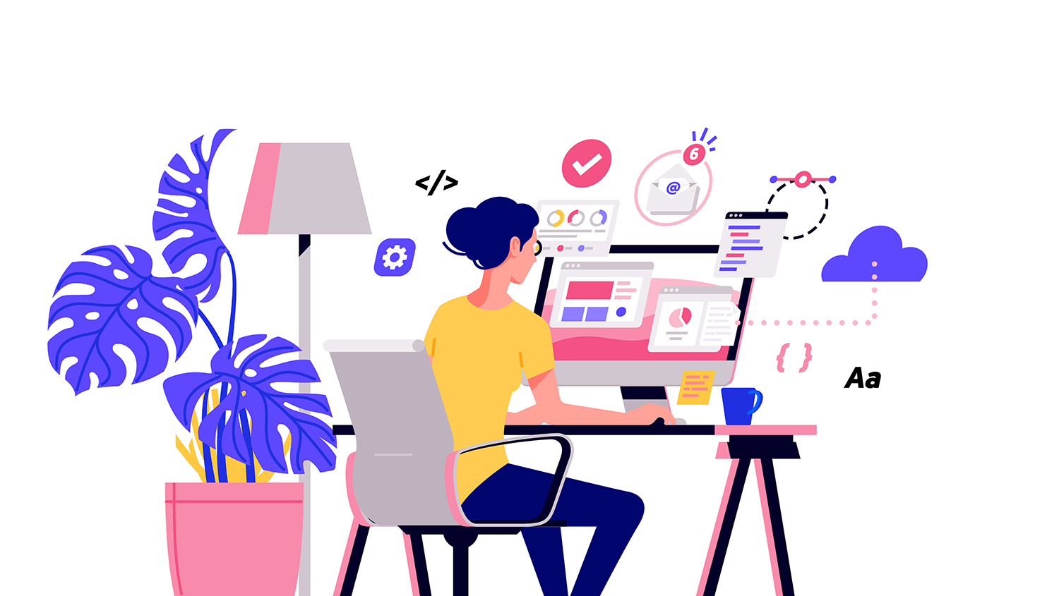 graphic of woman at desk working