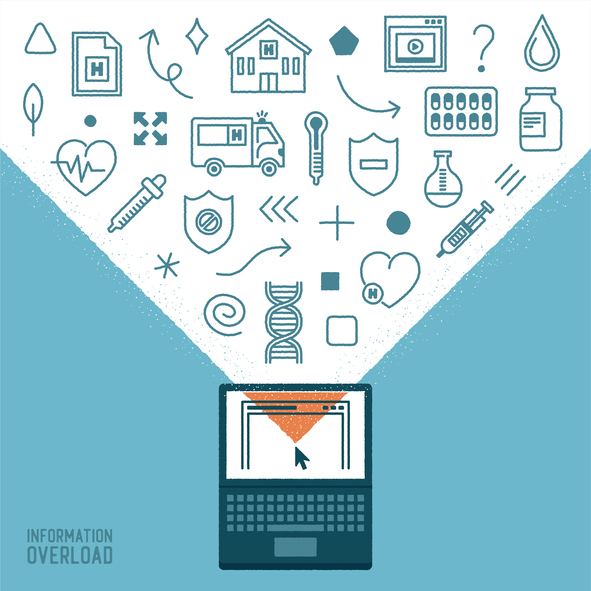 graphic of healthcare icons being funneled into a computer