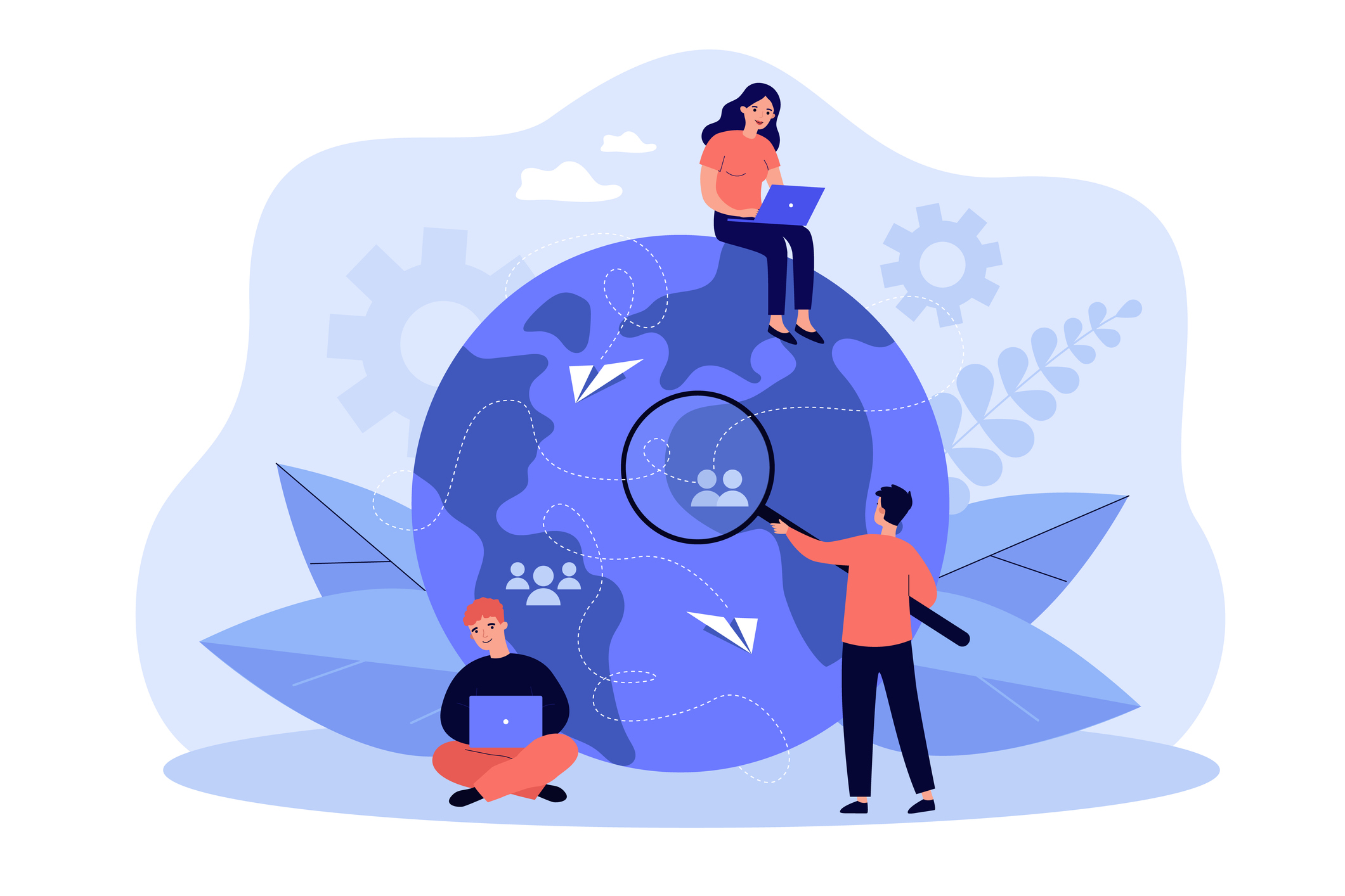 graphic of people searching a globe